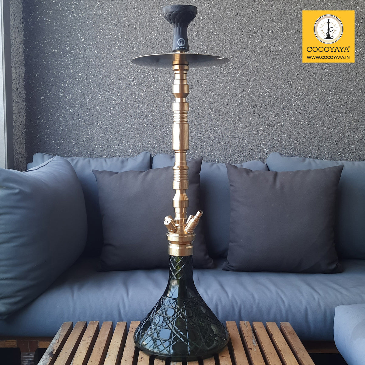 COCOYAYA King Series Zane Hookah Golden (Dark Green Base) with Bag