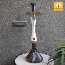 Load image into Gallery viewer, COCOYAYA Wood Pro Series Hookah Golden White Stem ( Grey Base )(with bag)