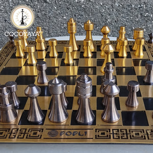 COCOYAYA Stainless Steel Chess Board Set Black Golden (12x12 Inches)