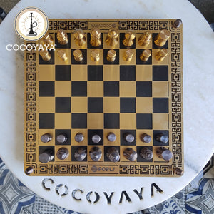 COCOYAYA Stainless Steel Chess Board Set Black Golden (12x12 Inches)