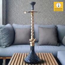 Load image into Gallery viewer, COCOYAYA King Series 2.0  Vikram Aditya Hookah Golden ( Oceanic Blue Base) With Bag
