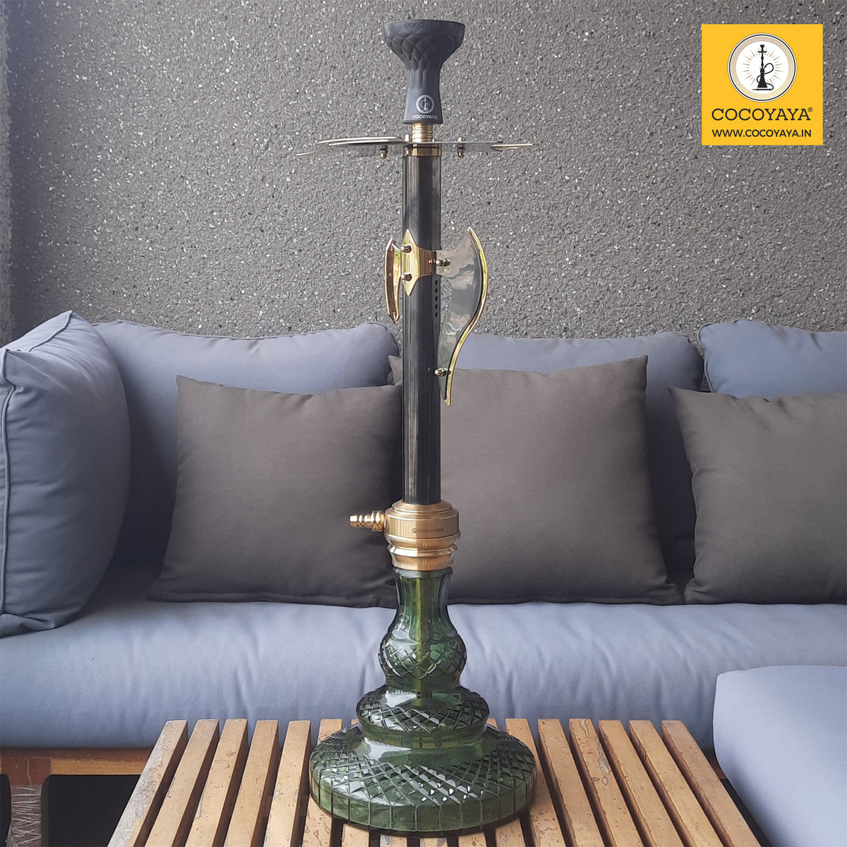COCOYAYA Knuckler Hookah Black Golden (Dark Green Base) With Bag Desig ...