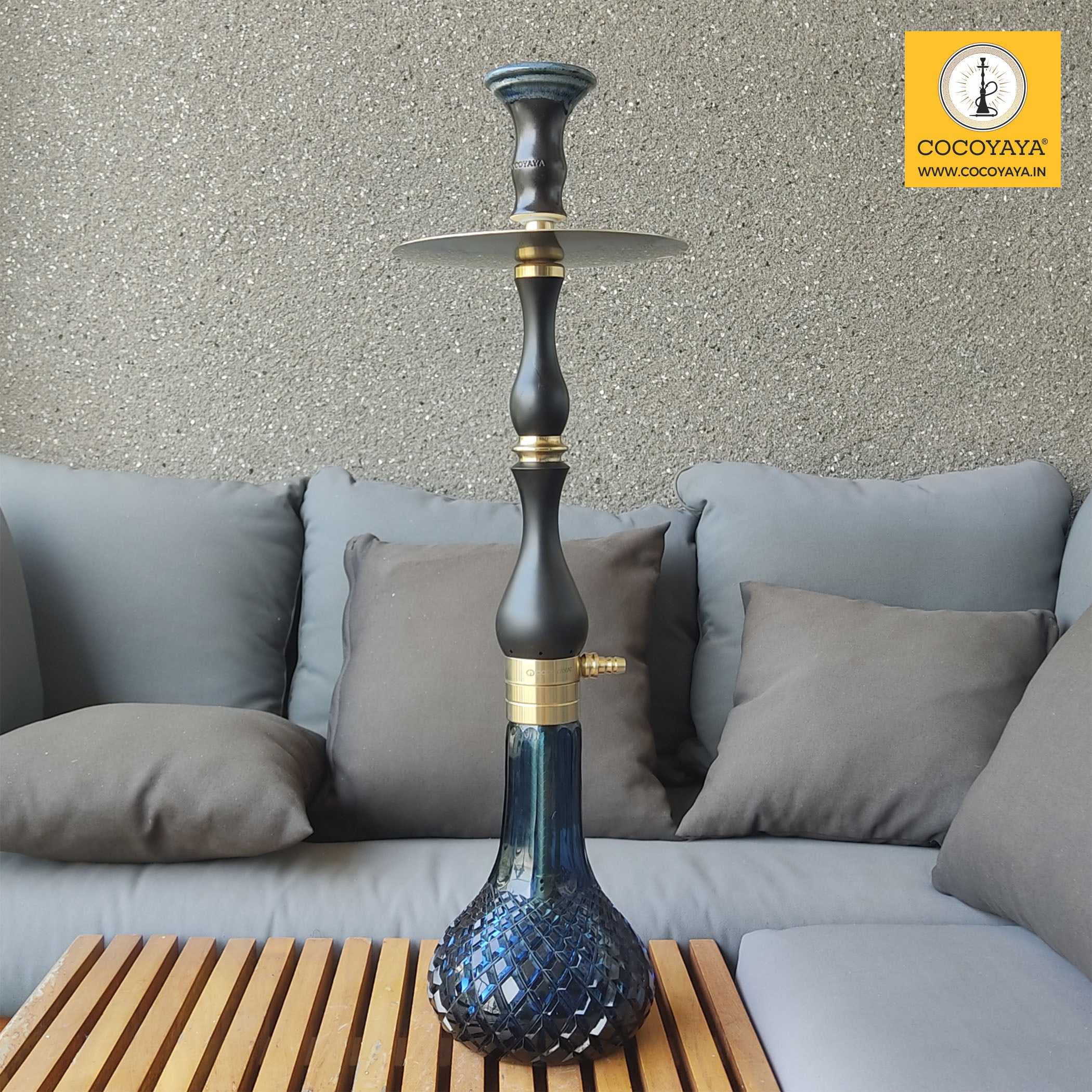 COCOYAYA Ottoman Series Ghazi Hookah Champagne Black ( Dark Blue